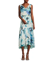 Alex Evenings Sleeveless Cowl Neck Floral Chiffon Sheath Dress Set