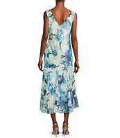 Alex Evenings Sleeveless Cowl Neck Floral Chiffon Sheath Dress Set