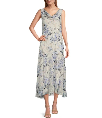 Alex Evenings Sleeveless Cowl Neck Floral Midi Length Dress