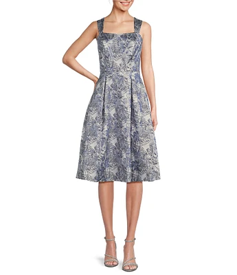 Alex Evenings Sleeveless Square Neck Floral Knee Length Dress