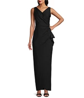 Alex Evenings Sleeveless Surplice V-Neck Beaded Detail Ruched Ruffled Sheath Gown