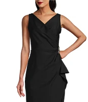 Alex Evenings Sleeveless Surplice V-Neck Beaded Detail Ruched Ruffled Sheath Gown