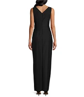 Alex Evenings Sleeveless Surplice V-Neck Beaded Detail Ruched Ruffled Sheath Gown