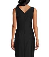 Alex Evenings Sleeveless Surplice V-Neck Beaded Detail Ruched Ruffled Sheath Gown