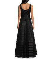 Alex Evenings Square Neck Sleeveless Belted Burnout Organza A-Line Dress