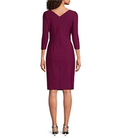 Alex Evenings Stretch Jersey Surplice V-Neck 3/4 Sleeve Embellished Waist Detail Sheath Dress