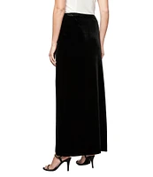 Alex Evenings Stretch Velvet Side Slit Button Detail Long Sheath Skirt