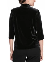 Alex Evenings Stretch Velvet V Neck 3/4 Sleeve Asymmetrical Hem Blouse