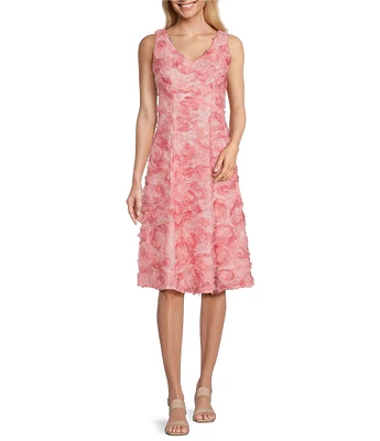 Alex Evenings Tulle Rosette V-Neck Sleeveless A-Line Midi Dress