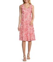 Alex Evenings Tulle Rosette V-Neck Sleeveless A-Line Midi Dress