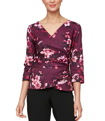 Alex Evenings V-Neck 3/4 Sleeve Faux Wrap Top