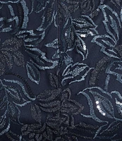 Alex Evenings V-Neck Cap Sleeve Floral Embroidered Stretch Tulle Godet Skirt Long Dress