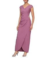 Alex Evenings V-Neck Cap Sleeve Tulip Overlay Dress