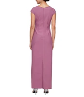 Alex Evenings V-Neck Cap Sleeve Tulip Overlay Dress