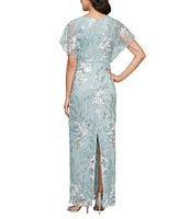 Alex Evenings V-Neck Floral Embroidered Short Sleeve Sheath Dress