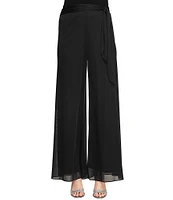 Alex Evenings Tie Waist Wide Leg Mid Rise Flowy Mesh Pants