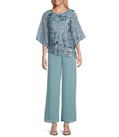 Alex Evenings Wide Leg Mid Rise Chiffon Pants