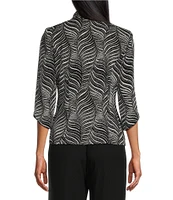 Alex Evenings Zebra Metallic Knit Mandarin Neck 3/4 Sleeve Twin Set