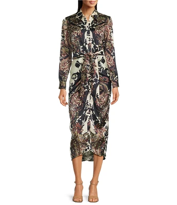 Alex Marie Adriana Collared Tie Waist Midi Dress