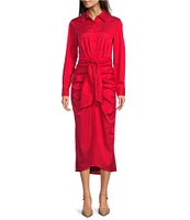 Alex Marie Adriana Long Sleeve Collared Tie Waist Maxi Dress