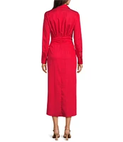 Alex Marie Adriana Long Sleeve Collared Tie Waist Maxi Dress