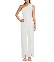 Alex Marie Aliza One Shoulder Wide Leg Crepe Jumpsuit