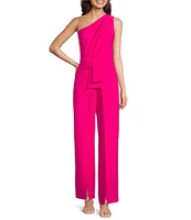 Alex Marie Aliza One Shoulder Wide Leg Crepe Jumpsuit