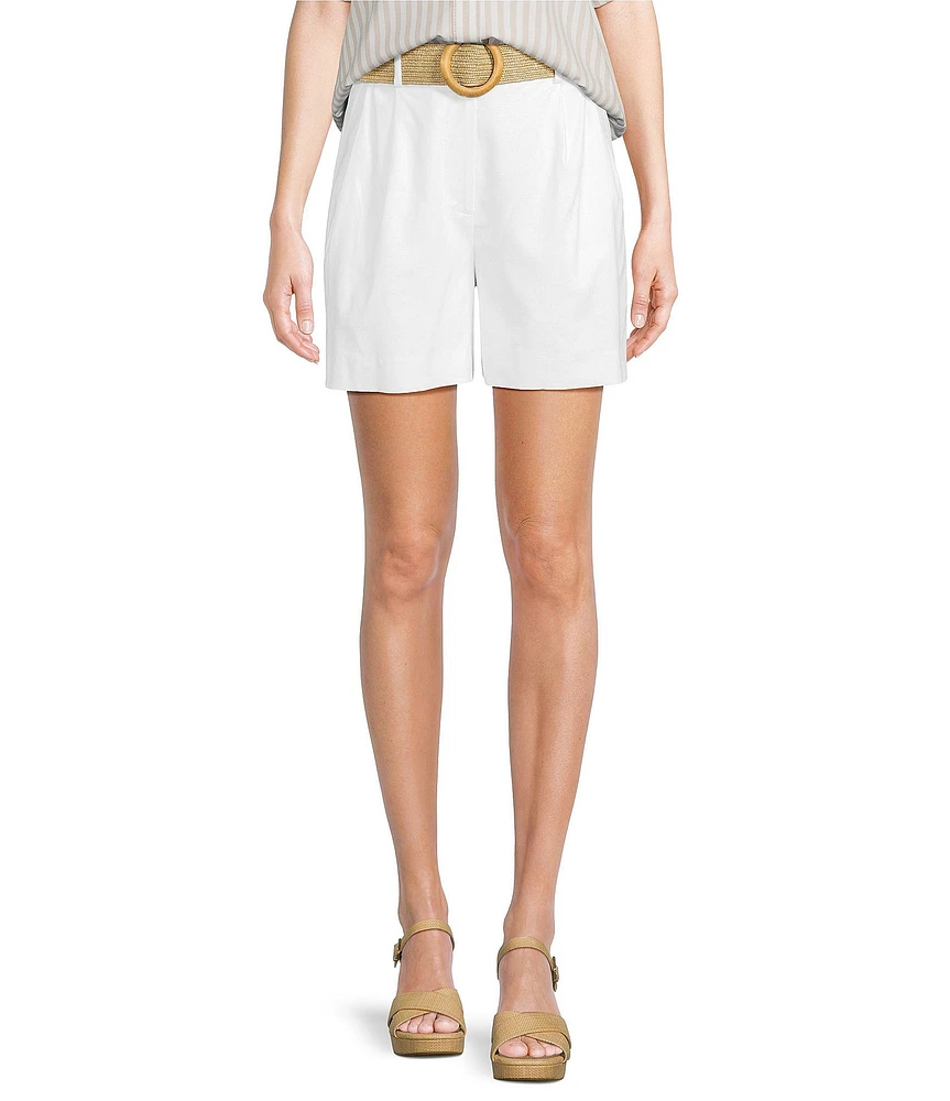 Alex Marie Angela Linen Blend Belted Flat Front Shorts