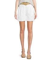 Alex Marie Angela Linen Blend Belted Flat Front Shorts