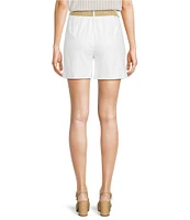 Alex Marie Angela Linen Blend Belted Flat Front Shorts