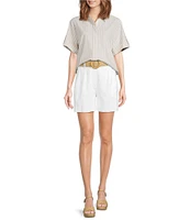 Alex Marie Angela Linen Blend Belted Flat Front Shorts