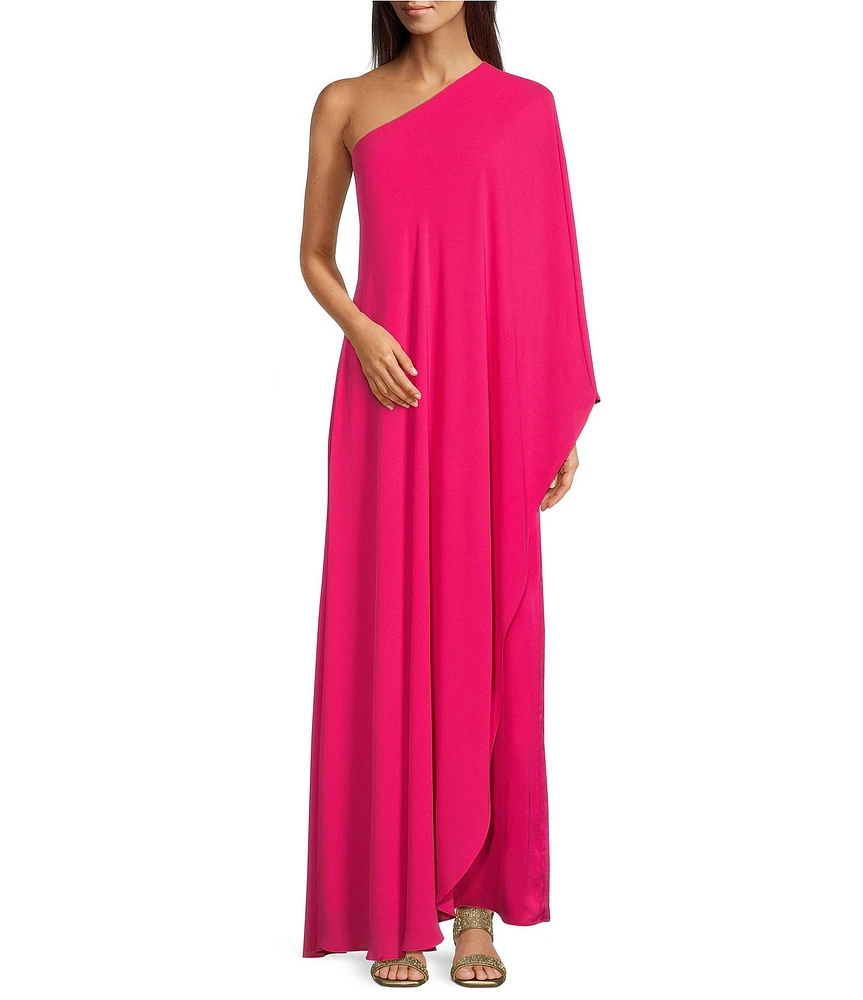 Alex Marie Angela Satin One Shoulder Neck One Sleeve Shift Gown