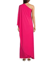 Alex Marie Angela Satin One Shoulder Neck One Sleeve Shift Gown