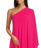 Alex Marie Angela Satin One Shoulder Neck One Sleeve Shift Gown