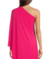 Alex Marie Angela Satin One Shoulder Neck One Sleeve Shift Gown