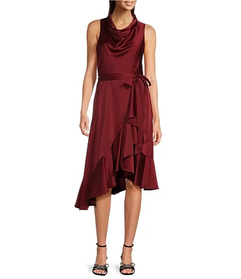 Alex Marie Annalee Satin Cowl Neck Sleeveless Midi Dress