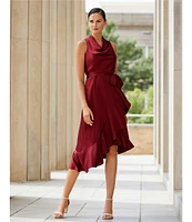 Alex Marie Annalee Satin Cowl Neck Sleeveless Midi Dress