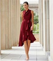 Alex Marie Annalee Satin Cowl Neck Sleeveless Midi Dress