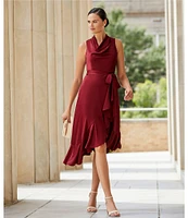 Alex Marie Annalee Satin Cowl Neck Sleeveless Midi Dress