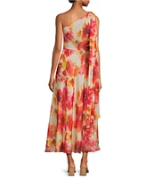 Alex Marie Aria Floral One Shoulder Sleeveless Printed Chiffon Gown