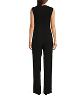 Alex Marie Barbara Split V-Neck Crossover Waist Front Leg Slit Sleeveless Jumpsuit