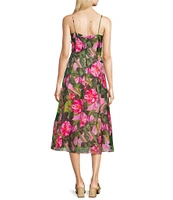 Alex Marie Brigitte Floral Sleeveless Printed V-Neck Organza A-Line Midi Dress