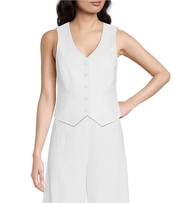 Alex Marie Brook V-Neck Stretch Linen Blend Button Front Vest