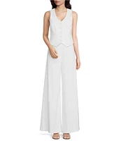 Alex Marie Brook V-Neck Stretch Linen Blend Button Front Vest