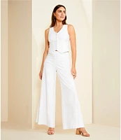 Alex Marie Brook V-Neck Stretch Linen Blend Button Front Vest