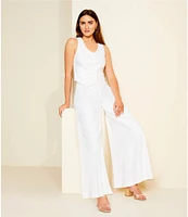 Alex Marie Brook V-Neck Stretch Linen Blend Button Front Vest