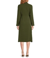 Alex Marie Caitlin Heavy Crepe de Chine Point Collar V-Neck Long Sleeve Front Tie Midi Dress