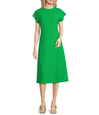Alex Marie Calie Scuba Crepe Short Sleeve Crew Neck Midi Dress