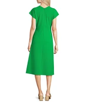 Alex Marie Calie Scuba Crepe Short Sleeve Crew Neck Midi Dress