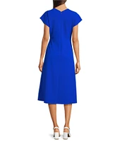 Alex Marie Calie Scuba Crepe Short Sleeve Crew Neck Midi Dress
